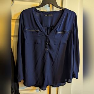 Maurices Navy Blouse with Zipper Pocket Detail